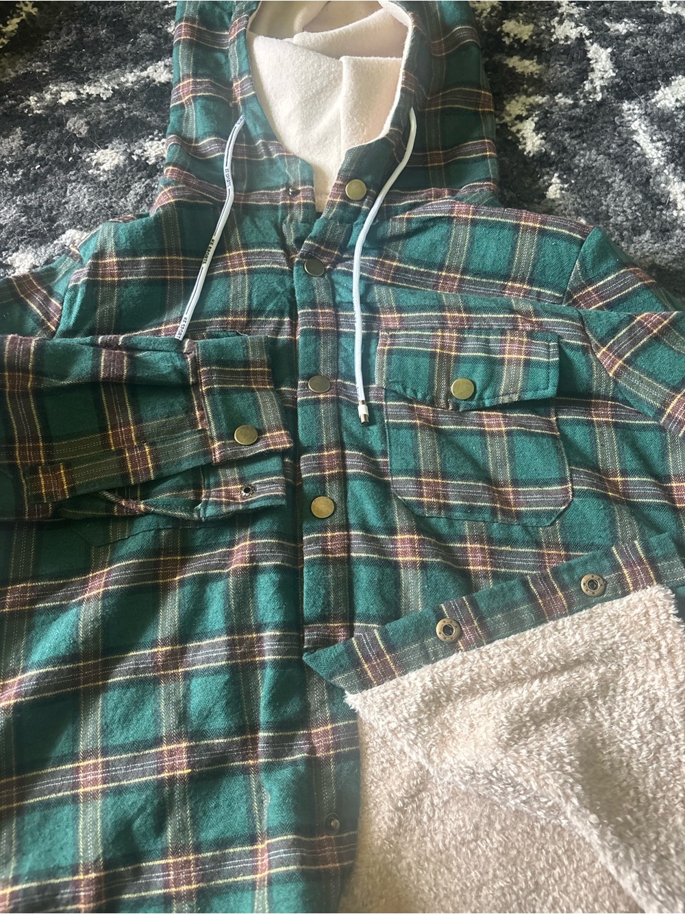 Zaful Green Plaid Hooded Sherpa Jacket